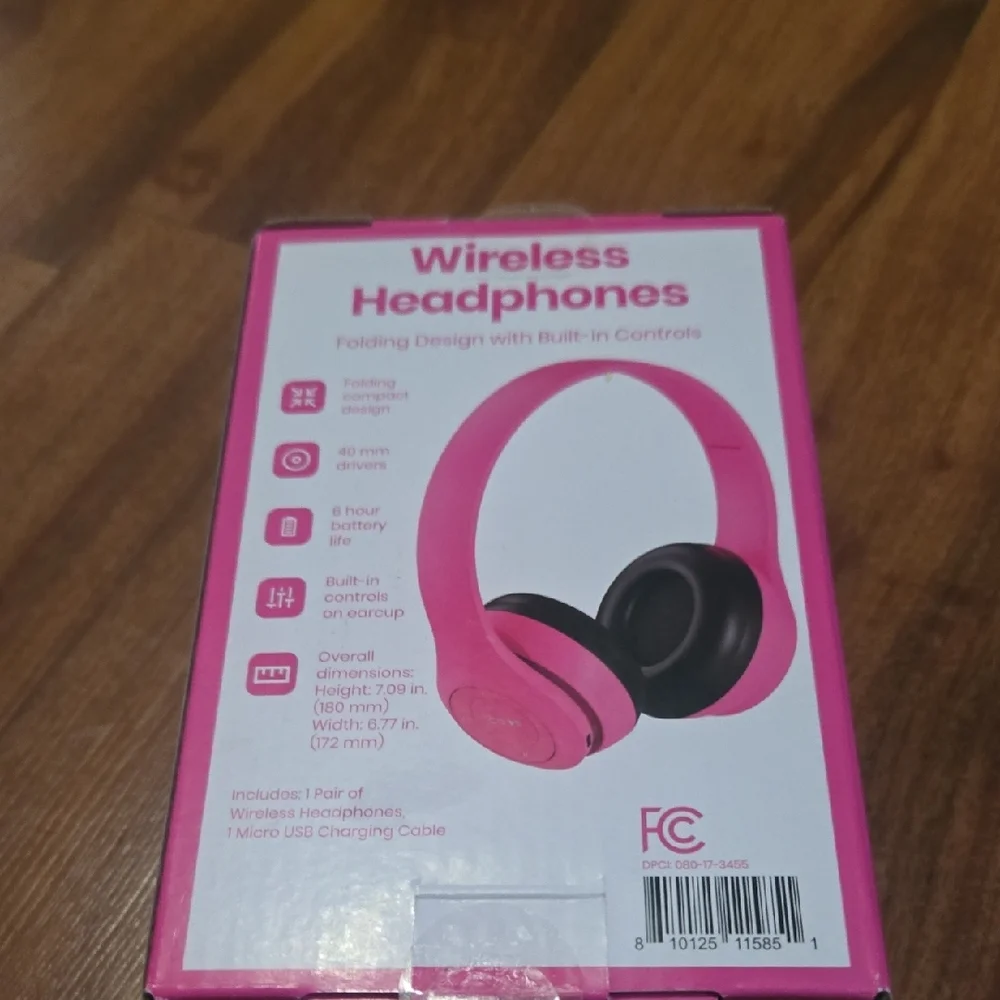 Sleek Pink Wireless Headphones NWB FOLDING COMPACT DESIGN 6 HOUR BATERY LIFE